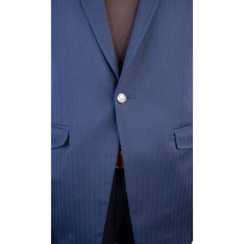 Zara Bazer Mens Sz 42 Herringbone Blue Silver Buttons Sport Coat Jacket Blazer - Picture 3 of 15